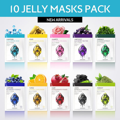 Jelly Mask for Facials Peel-Off - 10 Set Pack Modeling Rubber Mask Multipack - Hydrating & Calming Jelly Face Mask Powder Variety Kit with Spatula & Scoop Bundle - Professional Skincare Spa
