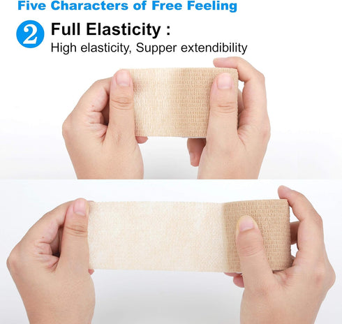 Cohesive Bandage Wrap, Self Adhesive Medical Tape, Vet Wrap, Athletic Elastic Stretch Band for Sport Injury & Wound