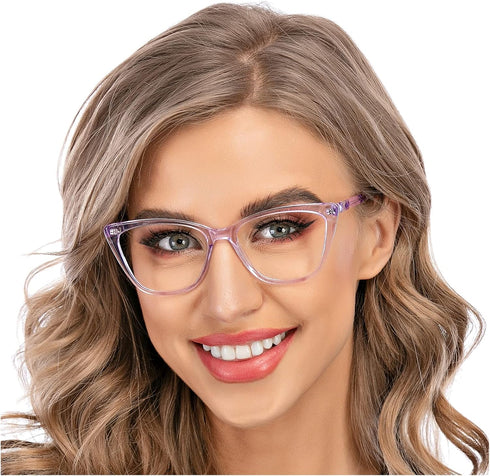 AQWANO Stylish Cat Eye Computer Reading Glasses for Women, Oversized Designer Blue Light Block Eyeglasses, Purple 1.0