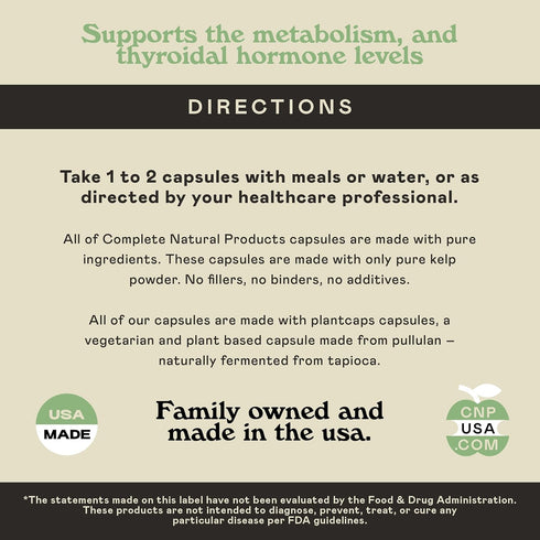 Raw Sea Kelp Powder Supplement 100 Pills, 600mg Capsules, Powdered Raw Seaweed & Thyroid Support