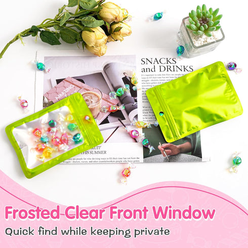 FUNFERY 100 Pack Mylar Resealable Bags, Foil Packaging Bags with Clear Window for Food Storage and Small Business
