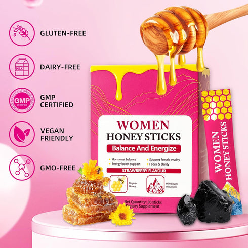 Rulinal 30 (1) Bloomin Honey Sticks Shilajit for Women, Strawberry Honeysticks, Natural Energy & Vitality Booster