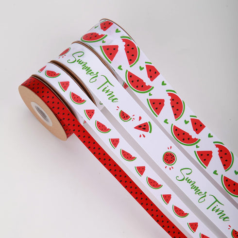 Watermelon Satin Craft Ribbon 40 Yards Red Green Black Fruit Printed for Gift Wrapping, DIY Bows, Party Decorations