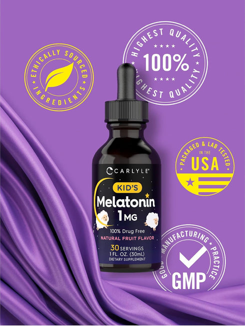 Carlyle Kids Melatonin Liquid | 1 fl oz | Two Pack, Fruit Flavor, Drug Free Children's Supplement
