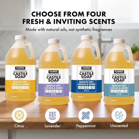 HARRIS 64 Oz Multi-Purpose Pure Liquid Castile Soap for Home Cleaning, Multi-Purpose Cleaner, For Dish Soap, Laundry