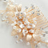 SWEETV Flower Bride Wedding Hair Comb - Pearl Bridal Hair Accessories, Crystal Jewelry Leaf Gold Headpiece
