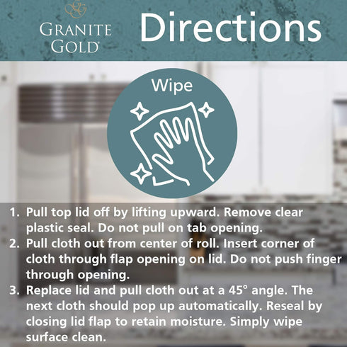 Granite Gold Surface Cleaner Wipes for Stainless Steel, Glass, Granite, Quartz, Marble Countertops, 40 Count