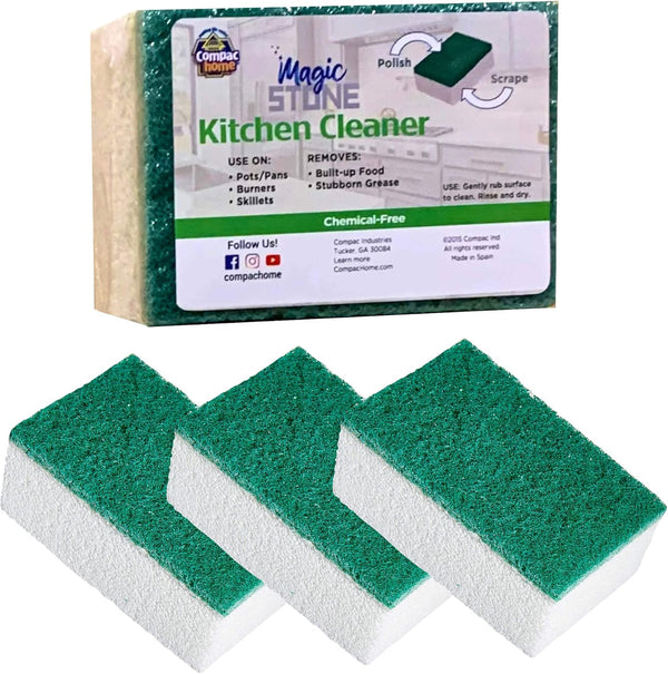 COMPAC HOME Magic-Stone Kitchen Cleaner Scrub, 4 Count, 2-Sided Scouring Stone for Food Grime