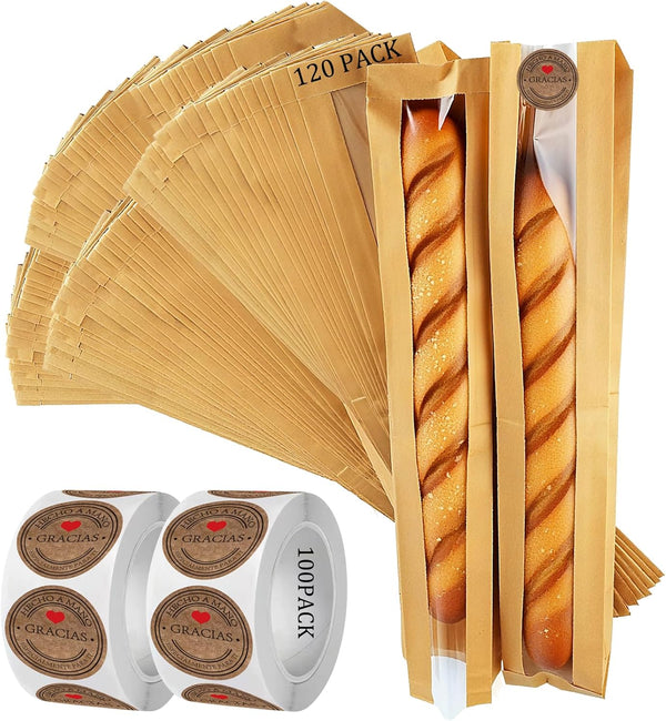 PEOKPIPLE Bread Bags for Homemade Bread with 1000 Labels, 120-Pack 4.5 x 1.6