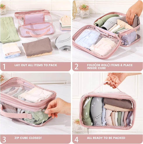 Large Clear Travel Pouch, TSA Approved Reusable Organizer with Zipper, Makeup Case, Pink