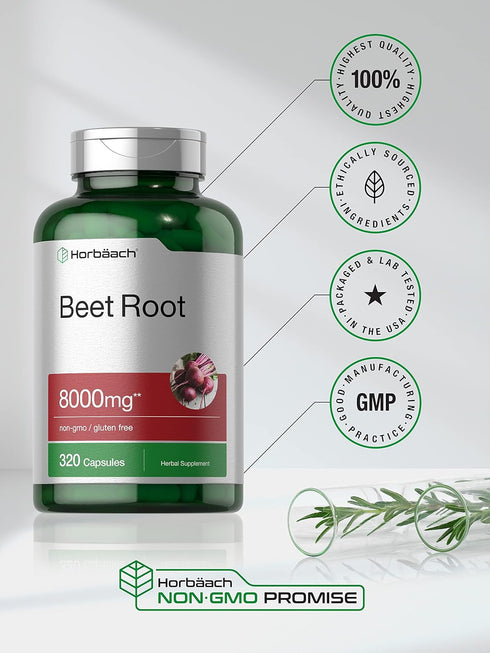 Horbaeach Beet Root Powder Capsules 8000mg | 320 Pills | Non-GMO, Gluten Free High Potency Herbal Extract Supplement