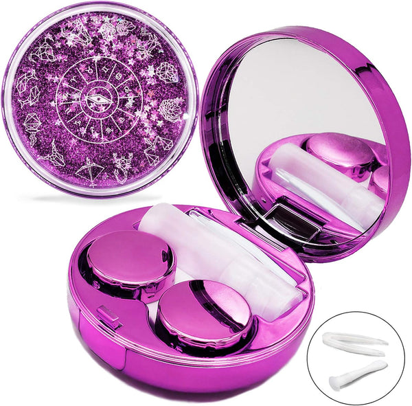 Cute Contact Lens Case with Mirror - Travel Size Eye Colored Contacts Applicator Remover Tool Kit (Purple)