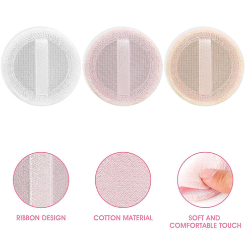 24Pcs Cotton Round Powder Puff Pads with Strap, Face Powder Puffs for Loose and Foundation Cosmetics