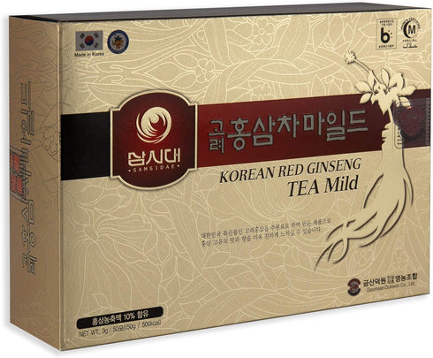 SAMSIDAE Korean Panax Red Ginseng Tea - Box of 50 Bags, Improves Blood Circulation & Energy