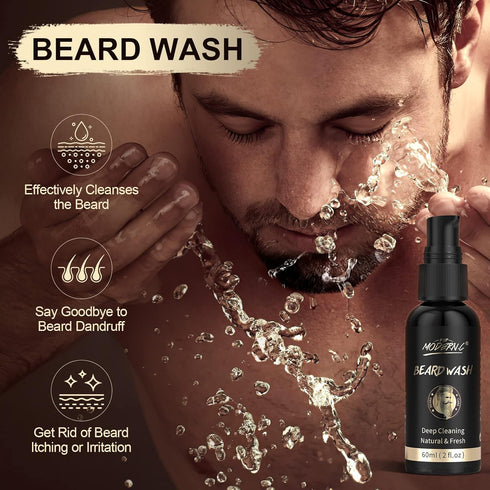 POP MODERN.C Beard Grooming Kit - 6pcs Beard Wash Shampoo, Beard Oil, Beard Balm, Comb, Brush, Scissors, Best Gift for