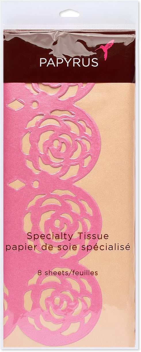 Papyrus 8 Sheet Tissue Paper (Pink and Peach with Rose Edges) for Crafts, Gifts, Decorations, DIY and More