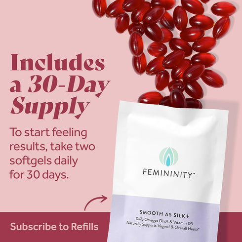 Femininity Smooth as Silk+ 30-Day Refill for Vaginal Dryness (60 Softgels) - Sea Buckthorn Oil, Vitamin D3, Omega-3