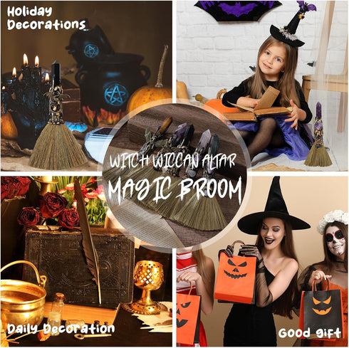 RENEMEGO Witch Broom Witchcraft Supplies - Altar Supplies with Tiger Eye Stone Wiccan Stuff Goddess Magic Broomstick