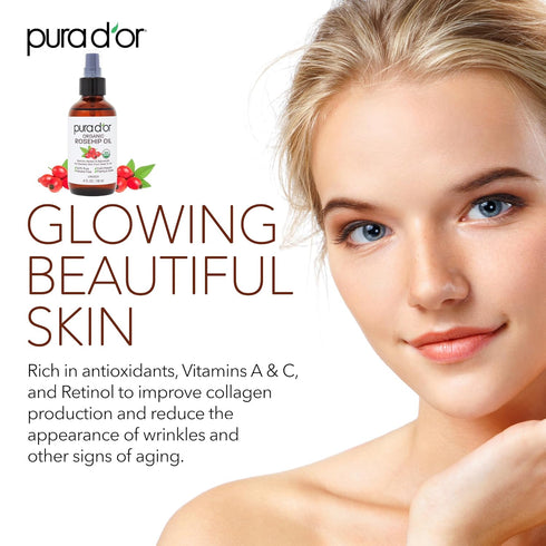 PURA D'OR 4 Oz Organic Rosehip Seed Oil Hair Relaxer, 100% Pure Cold Pressed
