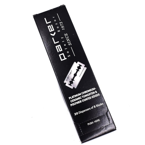 Parker 100-Count Double Edge Safety Razor Blades, Premium Platinum-Tungsten-Chromium Coated Stainless Steel for Smooth