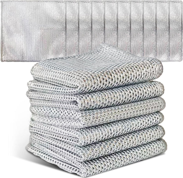 10PCS Non Scratch Steel Wire Dishwashing Rags, Substitute for Steel Wool Scrubbers, Multifunctional Kitchen Cleaning