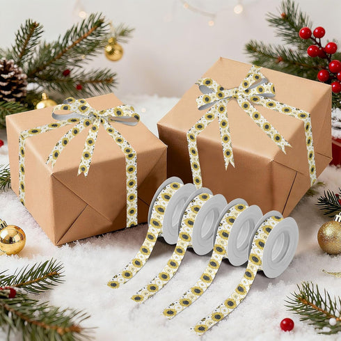 YKZEYK 1/2" 25 Ribbon for Gift Wrapping Bees White Sunflowers Print Fabric Ribbon Yards, Gift Wrap Ribbons Thick