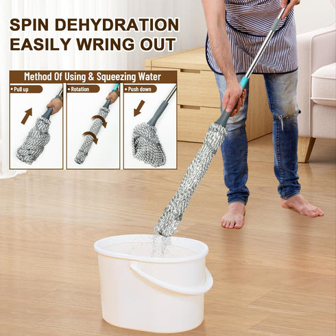 Self Wringing Mop for Floor Cleaning, Easy Squeeze Twist Mop with 52.5 Inch Long Handle, Heavy Duty Wet Mop