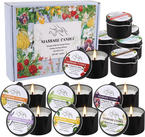 TLNFHRPI 12pcs Massage Oil Candle,Moisturising Natural Soybeans Gift Sets,1oz Low Temperature Body Oil