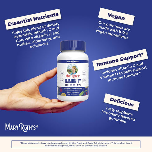 MaryRuth Organics Sugar Free Immunity Gummies, 90ct | Powerful Blend with Elderberry, Vitamin C, Zinc, D3 & Echinacea