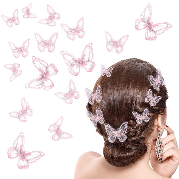 WILLBOND 18 Pieces Butterfly Hair Clip Accessories for Halloween Cosplaying Women, Lace Bows Embroidery Hair Pins, 2