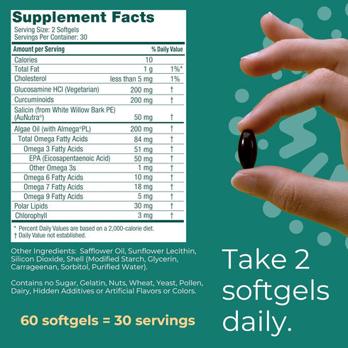 Iwi Life Joint Omega-3, 60 Softgels (30 Servings) - Plant-Based Algae Omega-3 with Glucosamine for Joint Health