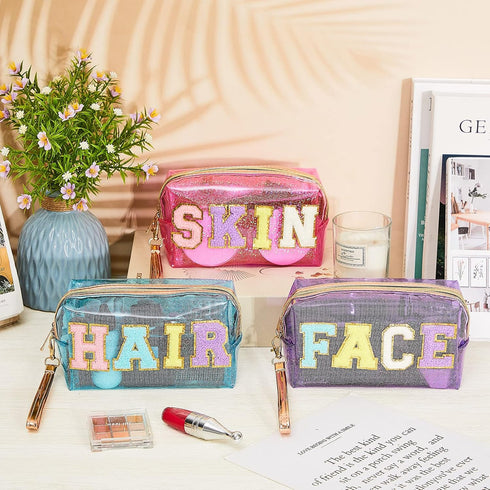 Amylove 3 Pcs Waterproof Transparent Makeup Bag, Portable Cosmetic Bag for Women Travel Pouch - Skin, Face, Hair