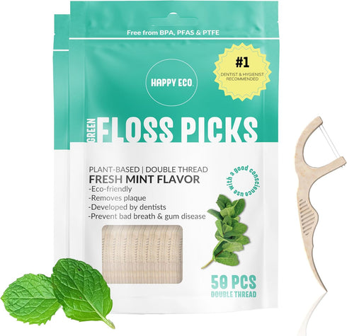 Biodegradable Floss Picks (100 pcs) - Natural, Vegan, Sustainable, Reusable Dental Floss Picks
