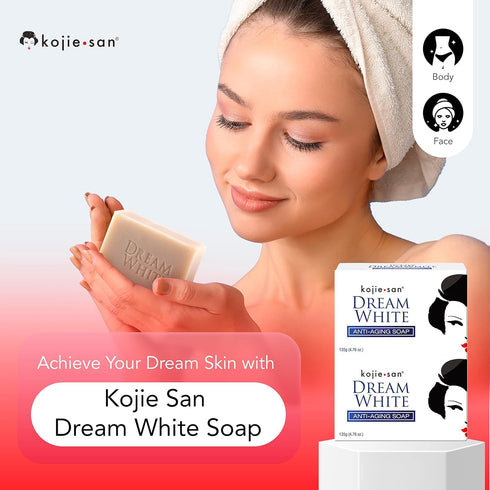Kojie San Dream White Soap, Skin Brightening & Anti Aging Kojic Acid Soap, 65g x 2 Bars