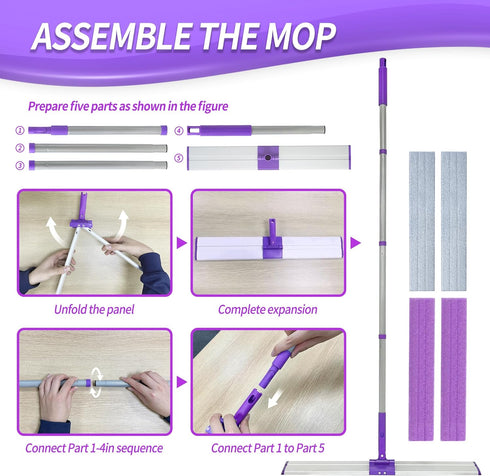 24" Microfiber Mops for Floor Cleaning, Dry and Wet Mop for Hardwood, Laminate, Tile, Vinyl Floors with 4 Washable Pads