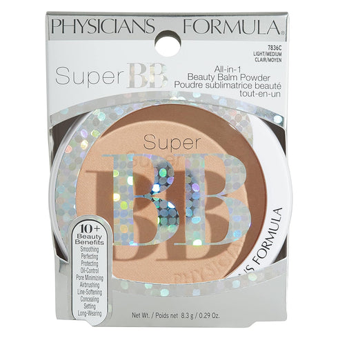Physicians Formula Super BB Cream, All-in-1 Beauty Balm Powder, Light/Medium, Dermatologist Tested