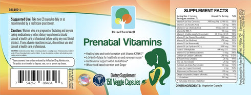 Prenatal Multivitamin with Methylfolate, K2 MK-7, Glutathione & Iron, 150 Veggie Capsules