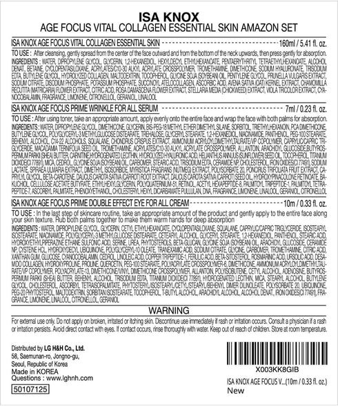 ISA KNOX Age Focus Essential Toner, Vital Collagen, Prime Eye Cream & Serum with Vitamins C, B12 & E (177 ml/5.99 fl