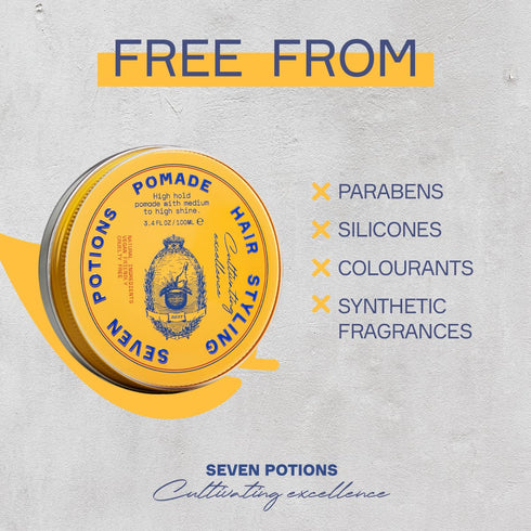 SEVEN POTIONS Hair Styling Pomade For Men 3.4 fl oz - High Shine, High Hold, Water Based, Natural, Vegan