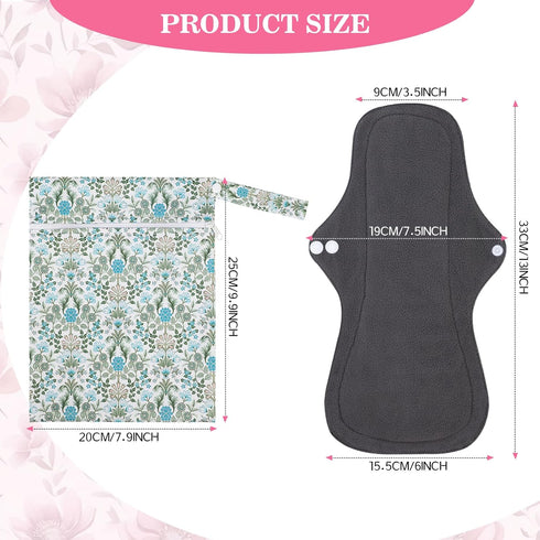 PHOGARY 7 Pack Set 1 33cm Reusable Menstrual Pads Large Sanitary Pads for Heavy Flow with Wet Bag, Washable Overnight