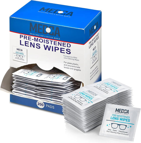 Premoistened Lens and Glass Cleaning Wipes, Pack of 200 - Quick Drying, Streak Free, Portable Travel Cleaner