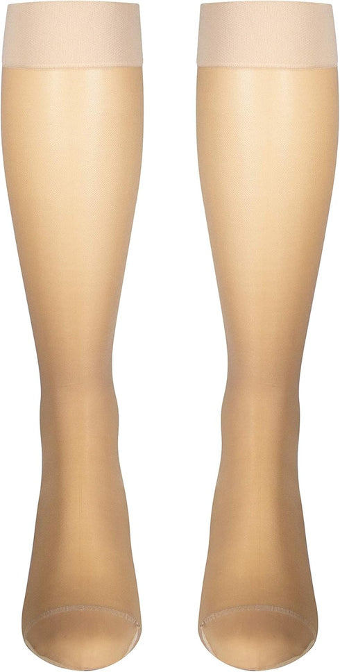 NuVein Sheer Compression Stockings - 15-20 mmHg Support, Women's Medium Denier Nylons, Knee High, Beige, Large