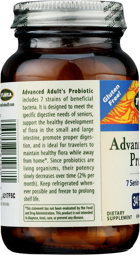 Flora Advanced Adult's Blend Probiotic - Seven Senior-Specific Strains, Gluten Free, 34 Billion Cells, 30 Capsules