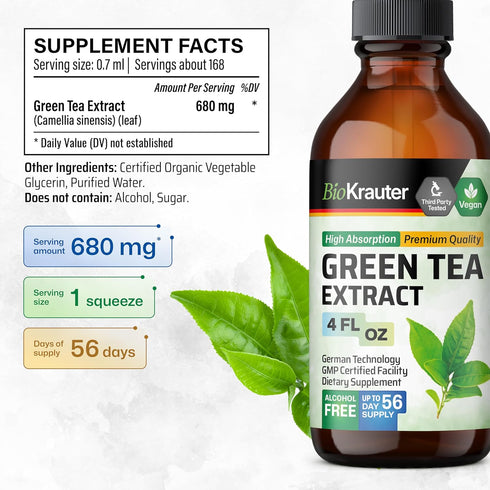 Green Tea Extract Tincture - Organic Green Tea Supplements with EGCG, Antioxidant & Immune Support, 4 Fl.Oz.