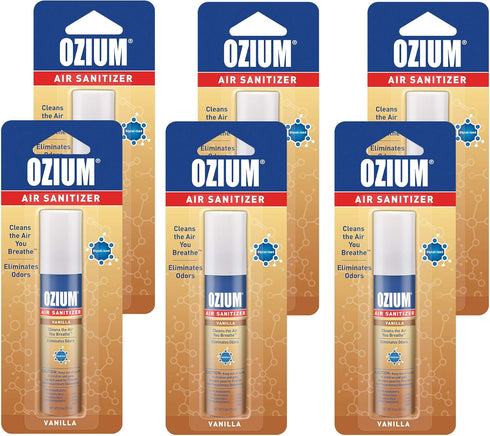 Ozium 0.8 oz. Air Sanitizer & Odor Eliminator - Vanilla Scent, Pack of 6 for Homes, Cars, Offices and More