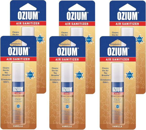 Ozium 0.8 oz. Air Sanitizer & Odor Eliminator - Vanilla Scent, Pack of 6 for Homes, Cars, Offices and More