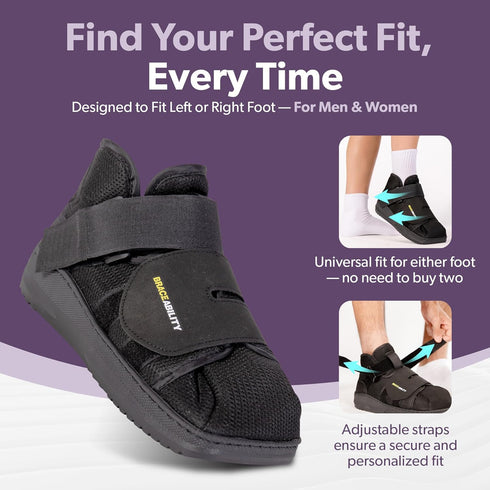 BraceAbility Closed Toe Medical Walking Shoe, Lightweight Broken Toe Cast Boot, Fractured Foot Brace, Men or Women
