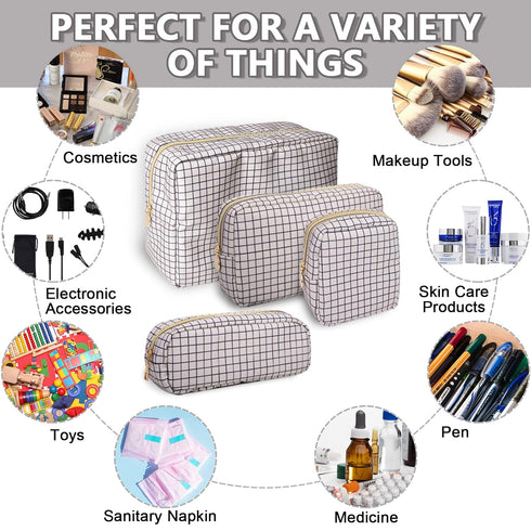 Waterproof Large Makeup Bag Pouch, Checkered Nylon Toiletry Storage Bag for Women, Big Organizer for Sport Work