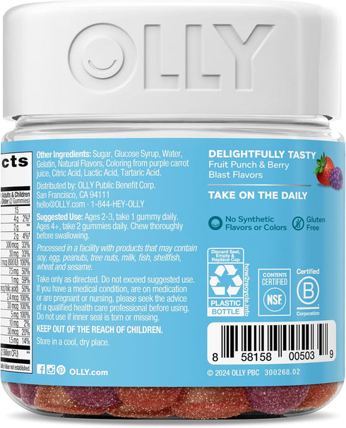 Gummy, 35 70 Count OLLY Kids Multivitamin & Probiotic Digestive Support, Vitamins A, D, C, E, B, Zinc, Chewable
