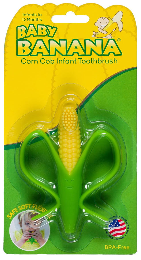 Baby Banana Corn Cob Toothbrush, Green/Yellow Training Teether for Infant, Baby, and Toddler